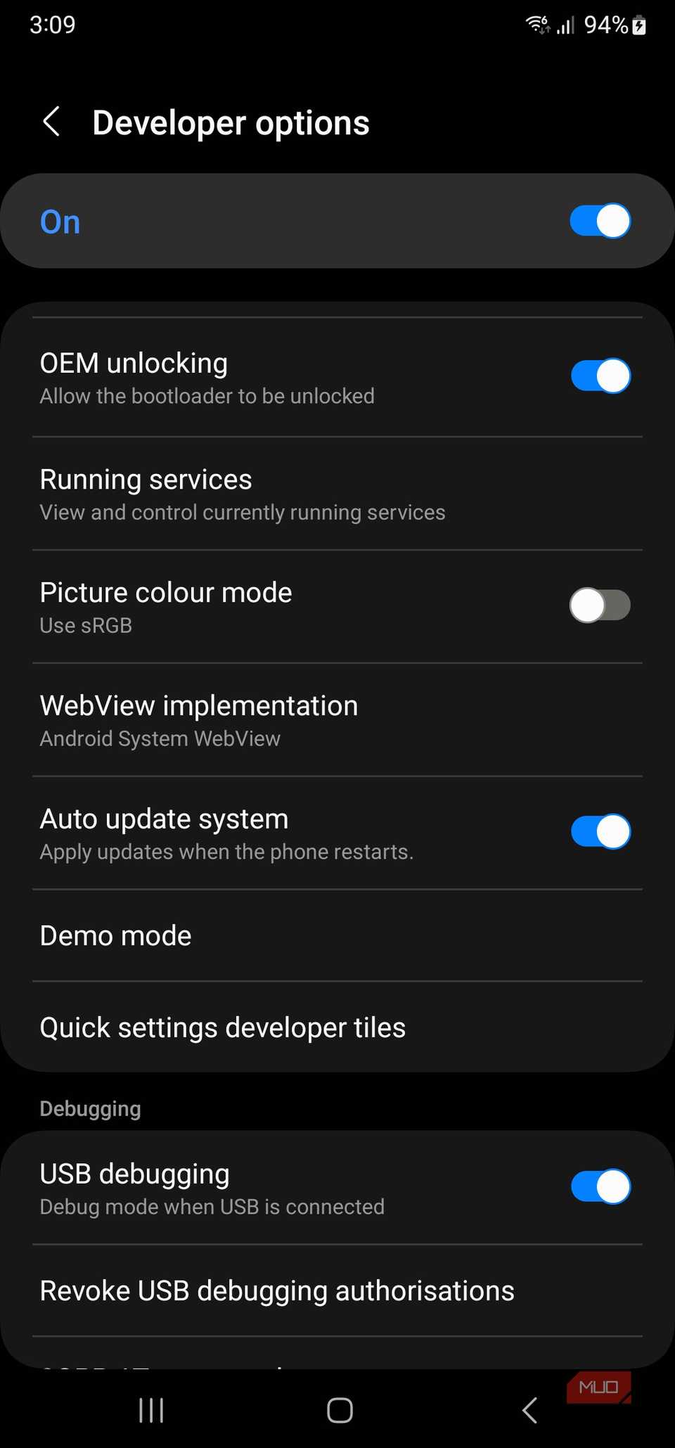 Samsung Note 20 ultra selecting OEM unlocking and USB debugging before flashing