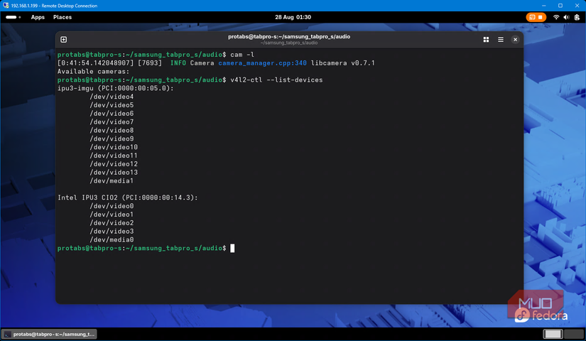 cam -l command and libcamera showing no available devices