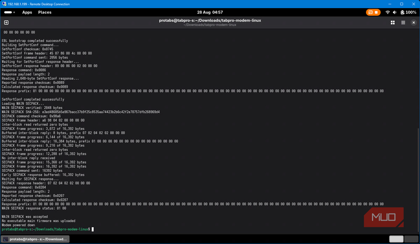 attempting to bootstrap and comm with mobile internet adapter on Fedora Linux