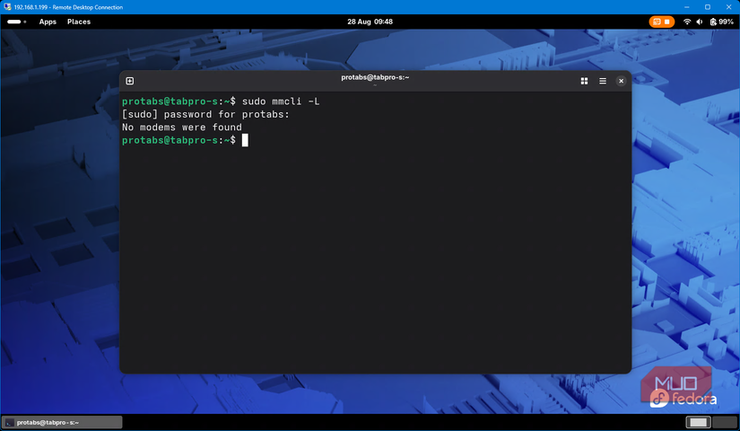 ModemManager list command showing no modems found 