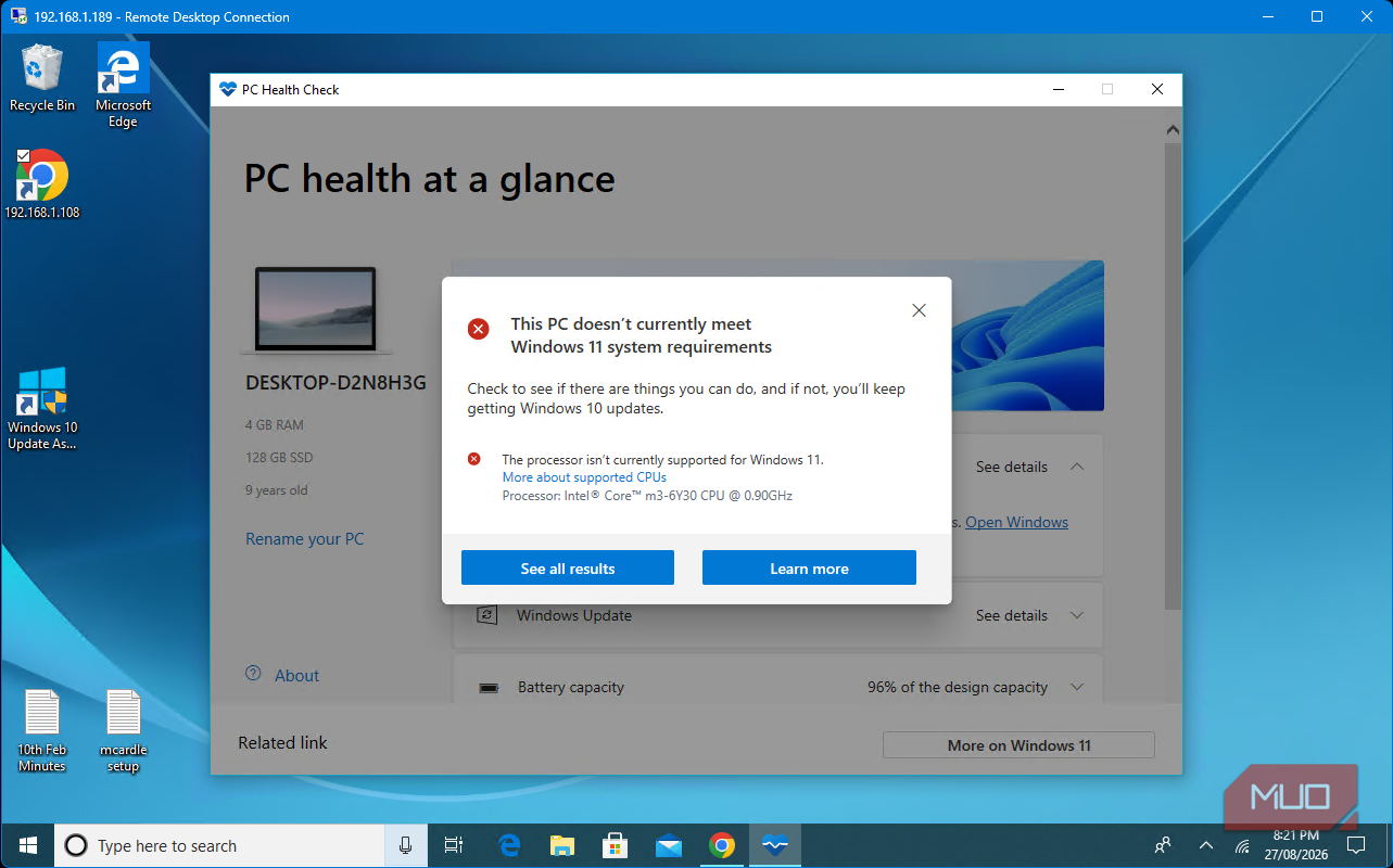 Samsung ProTab Windows 10 PC Health Check and Windows 11 upgrade error