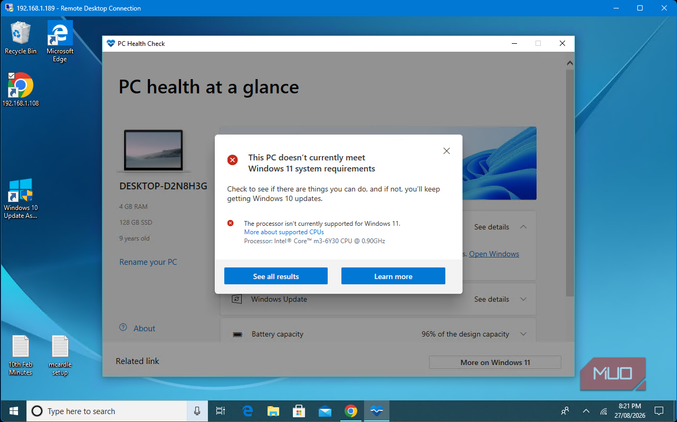 Samsung ProTab Windows 10 PC Health Check and Windows 11 upgrade error
