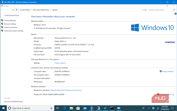 Samsung ProTab sysinfo system information Windows 10