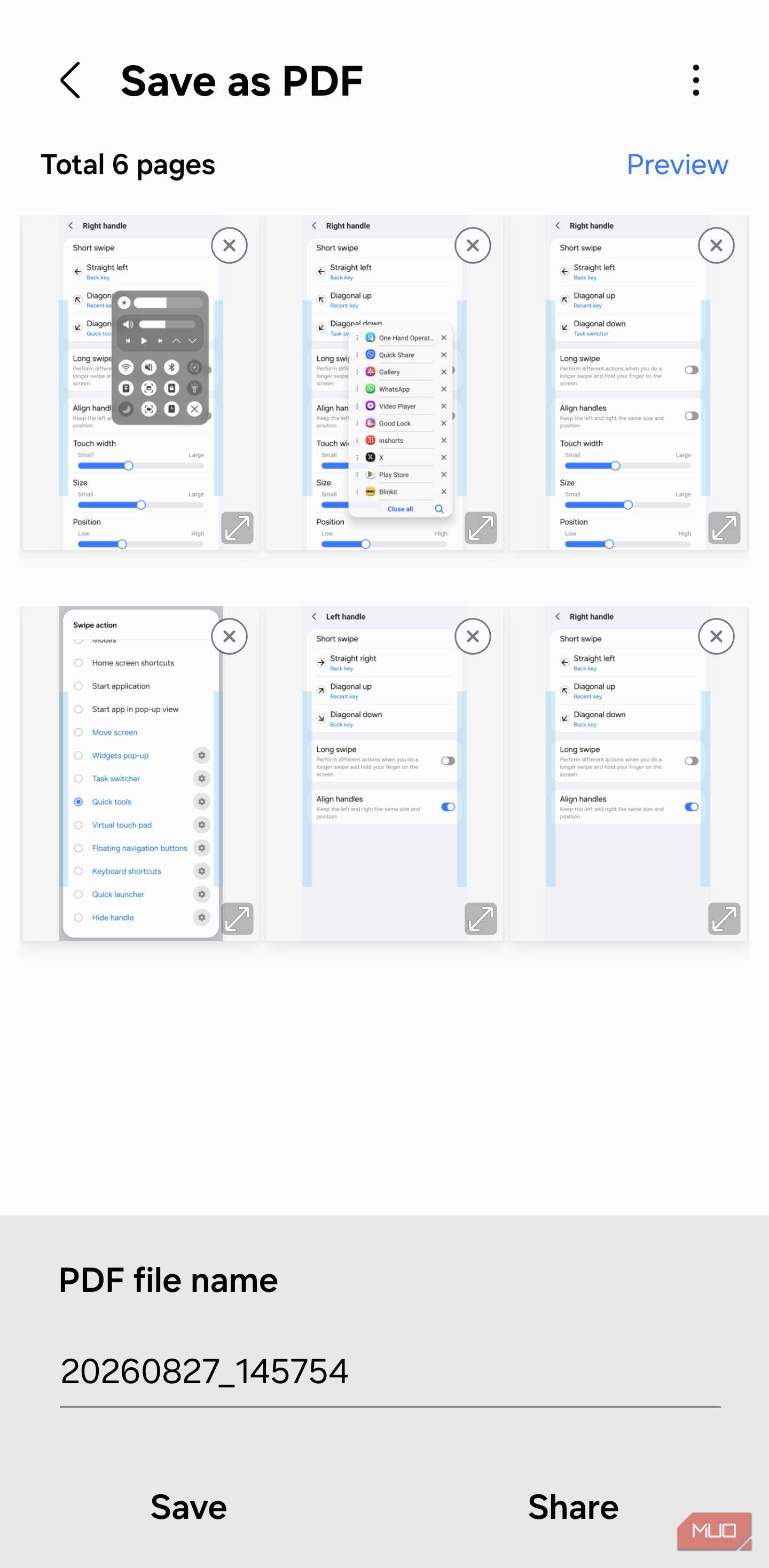 Save as PDF screen in Samsung Gallery