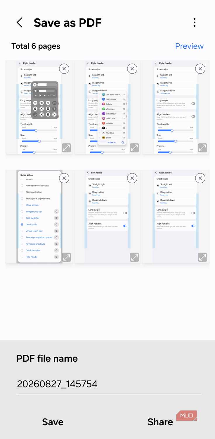 Save as PDF screen in Samsung Gallery