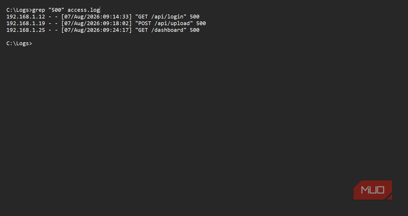 Searching log files for server errors