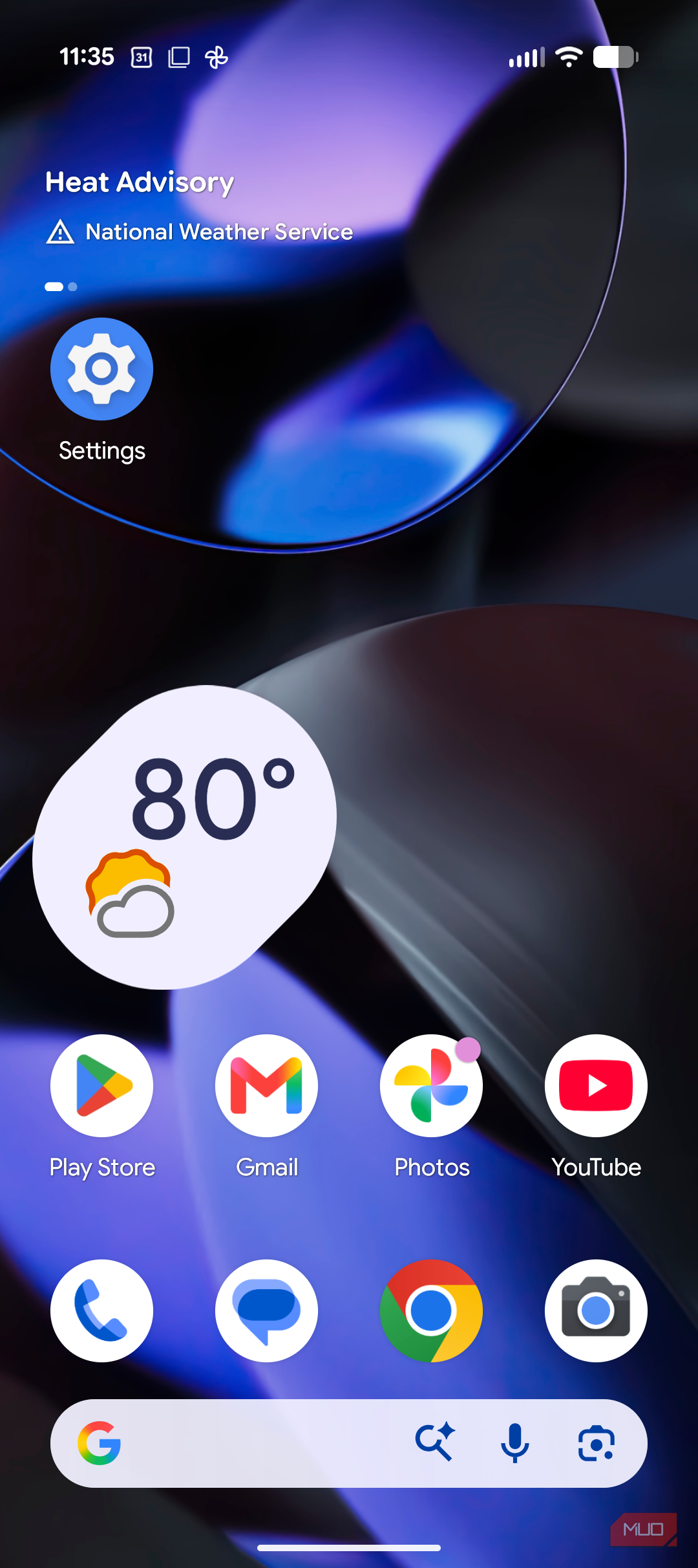 Settings icon on home page