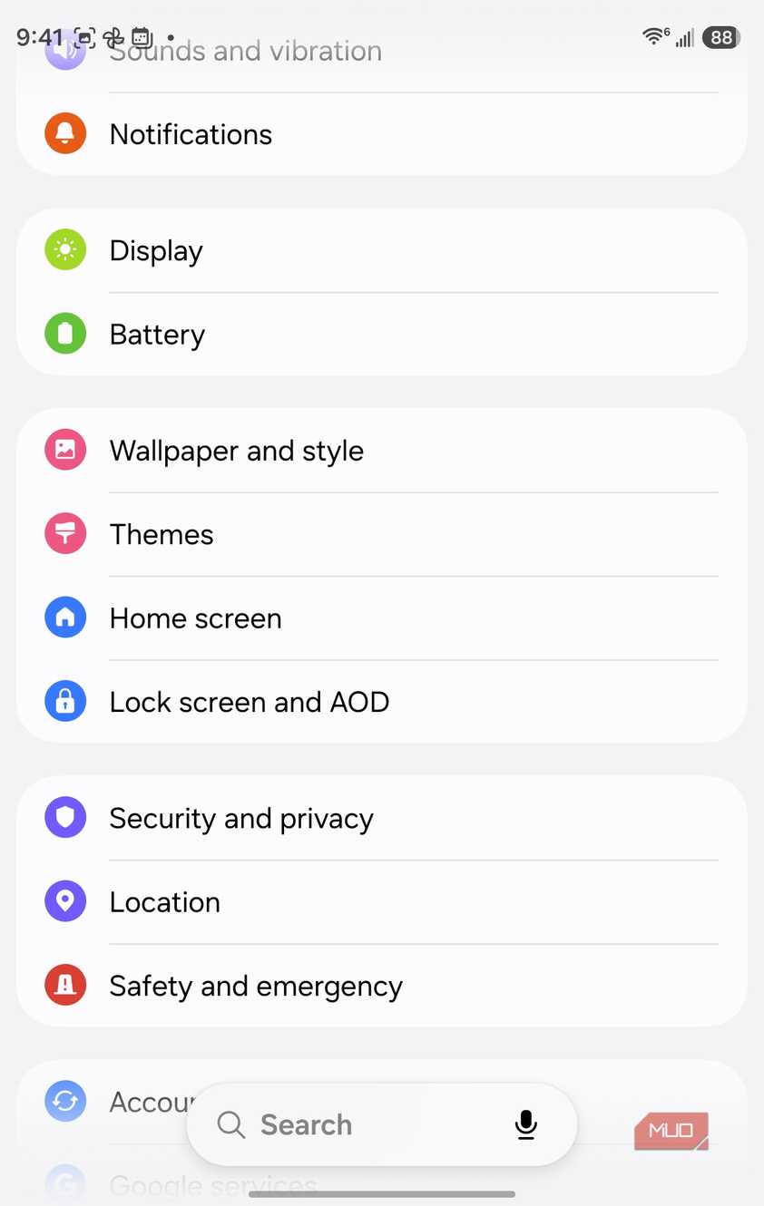 settings security tab