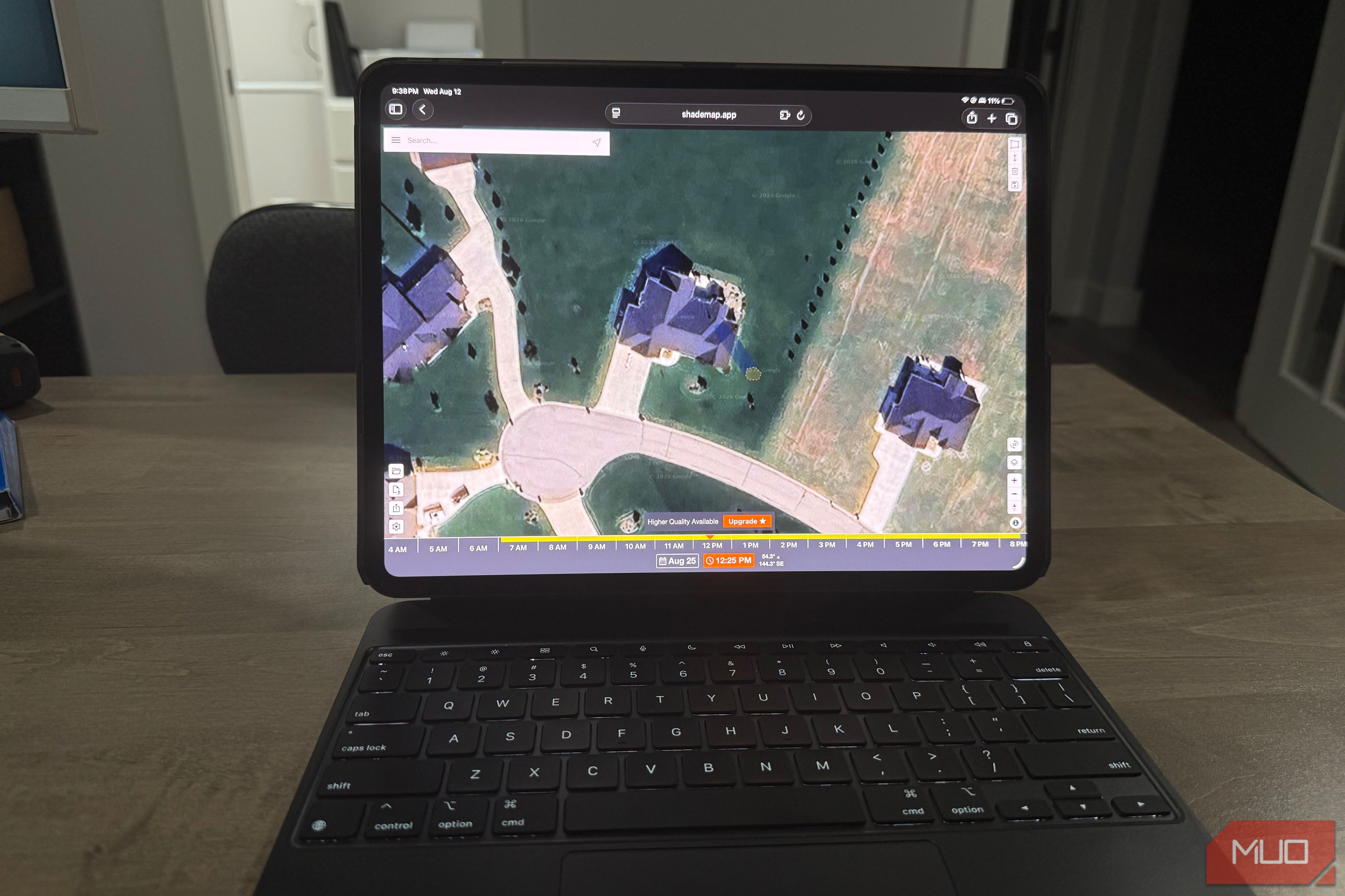 shademap.app on iPad Pro with centered aerial property view
