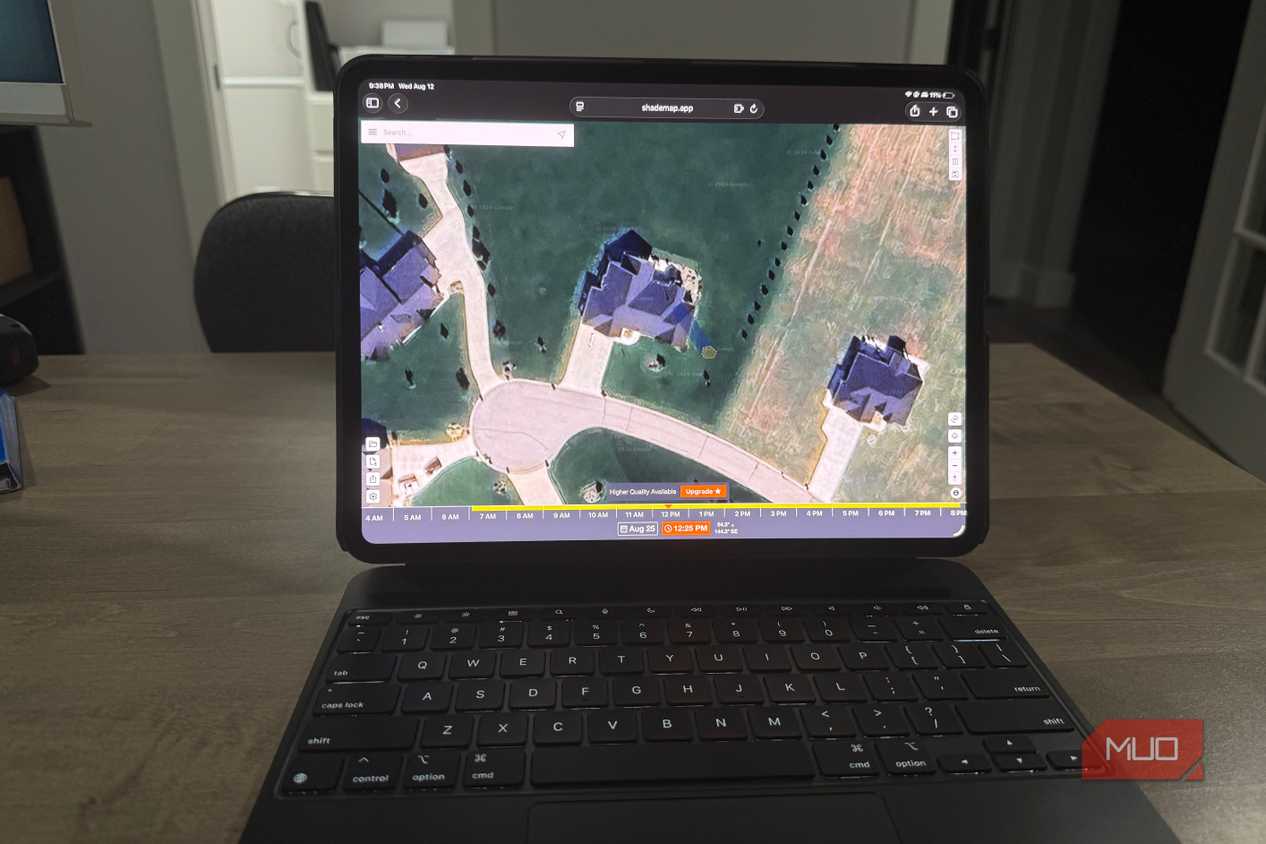 shademap.app on iPad Pro with centered aerial property view