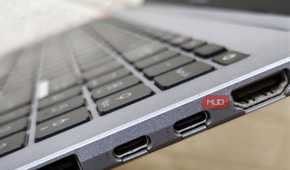 Side view showing two USB-C and one USB-A port