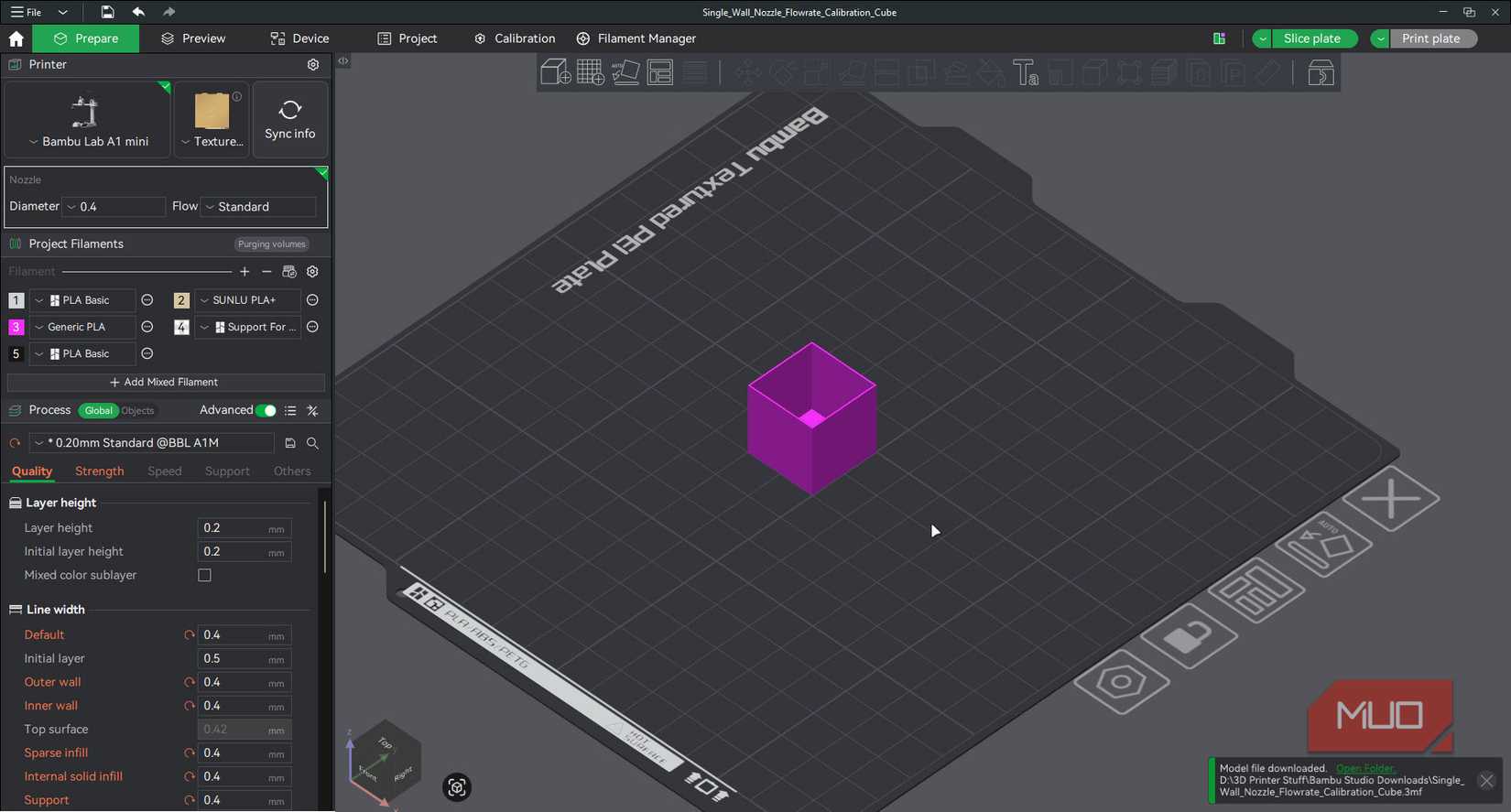 single wall test cube in bambu studio.