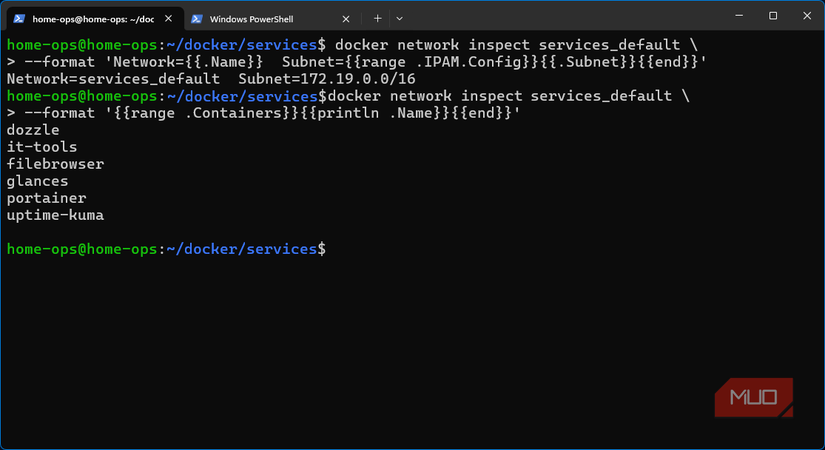 Six Docker services on a single Docker network bridge