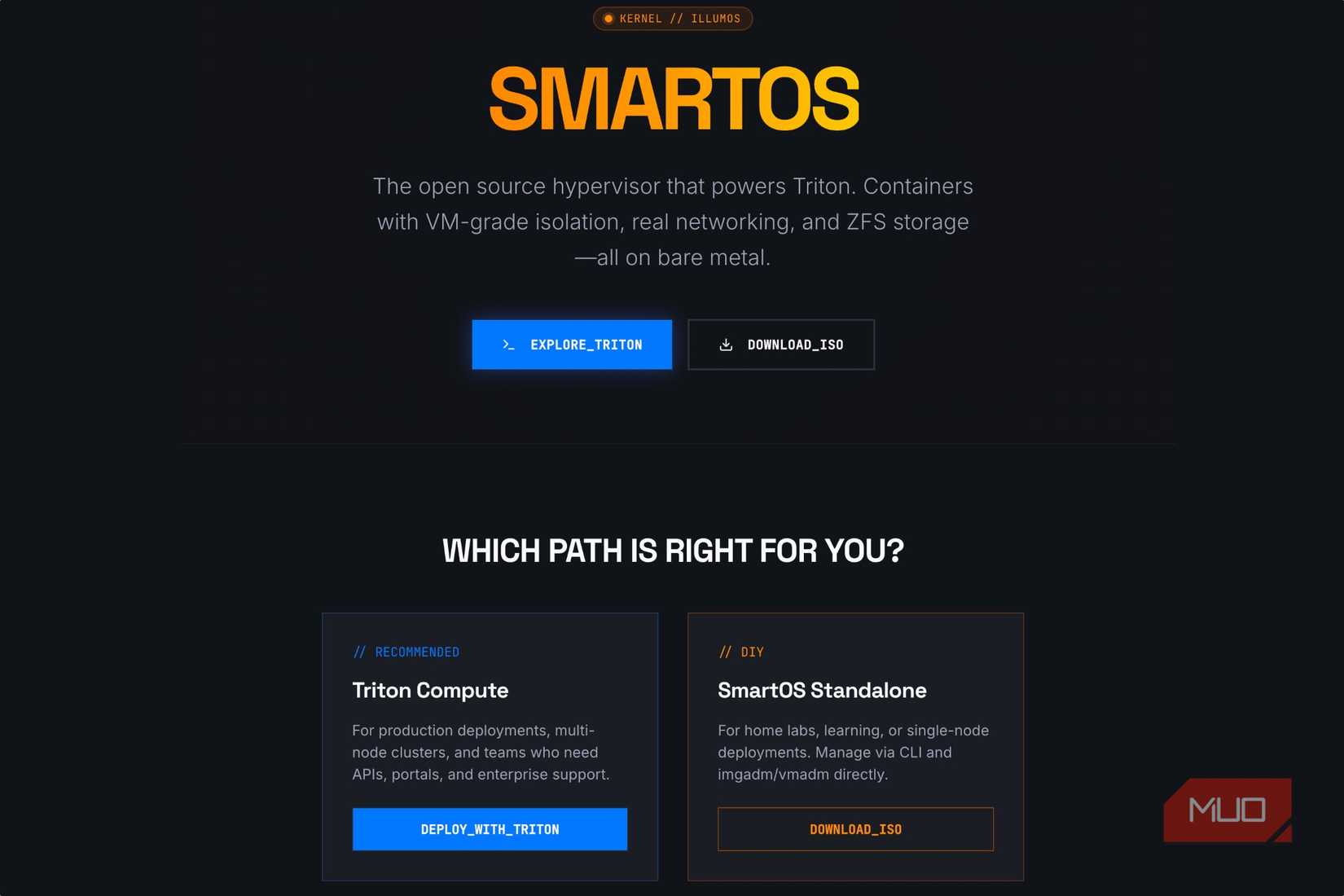 Screenshot showing the SmartOS download page