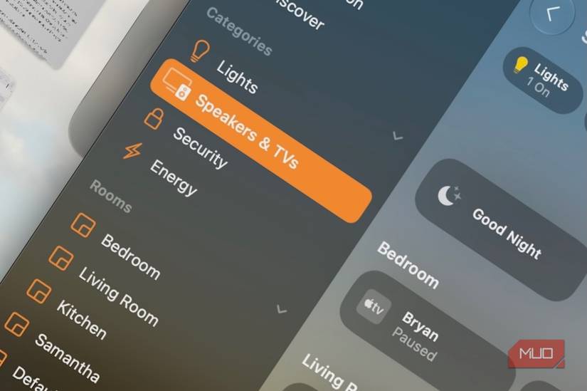 Home app showing Speakers on a MacBook Pro.