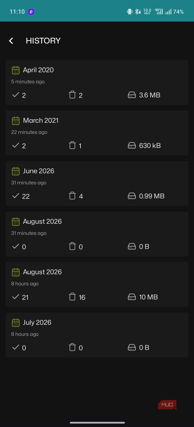 the Sponge app showing cleaning history