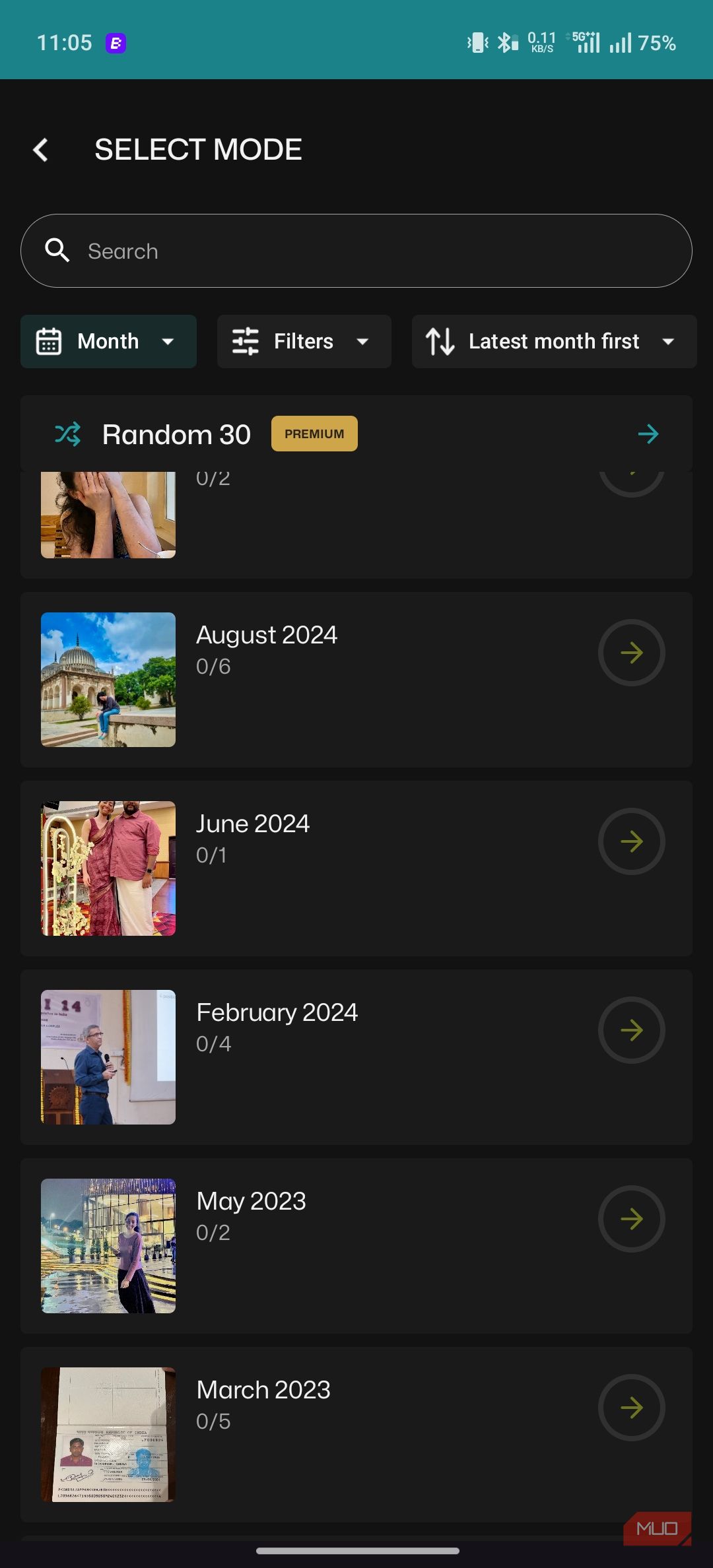 Sponge showing the monthly album view