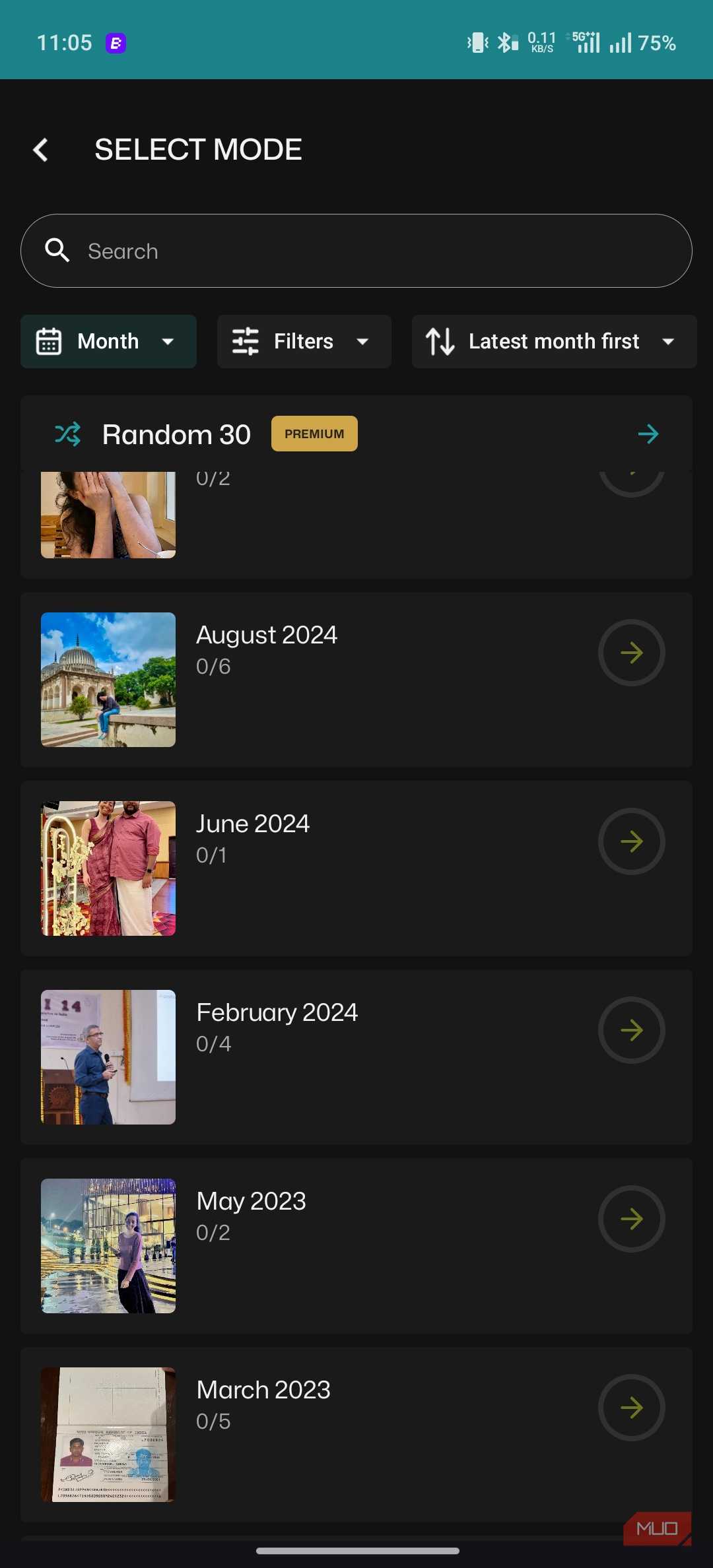Sponge showing the monthly album view