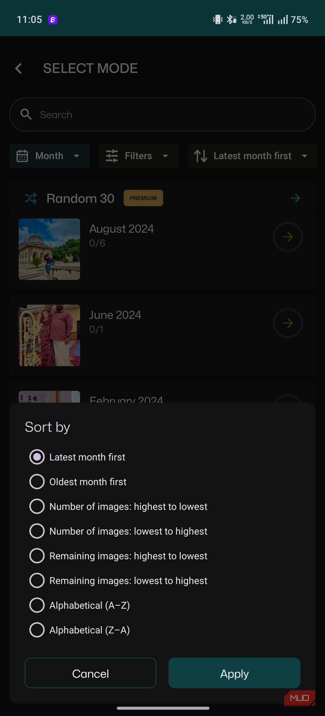 Sponge showing multiple sorting options