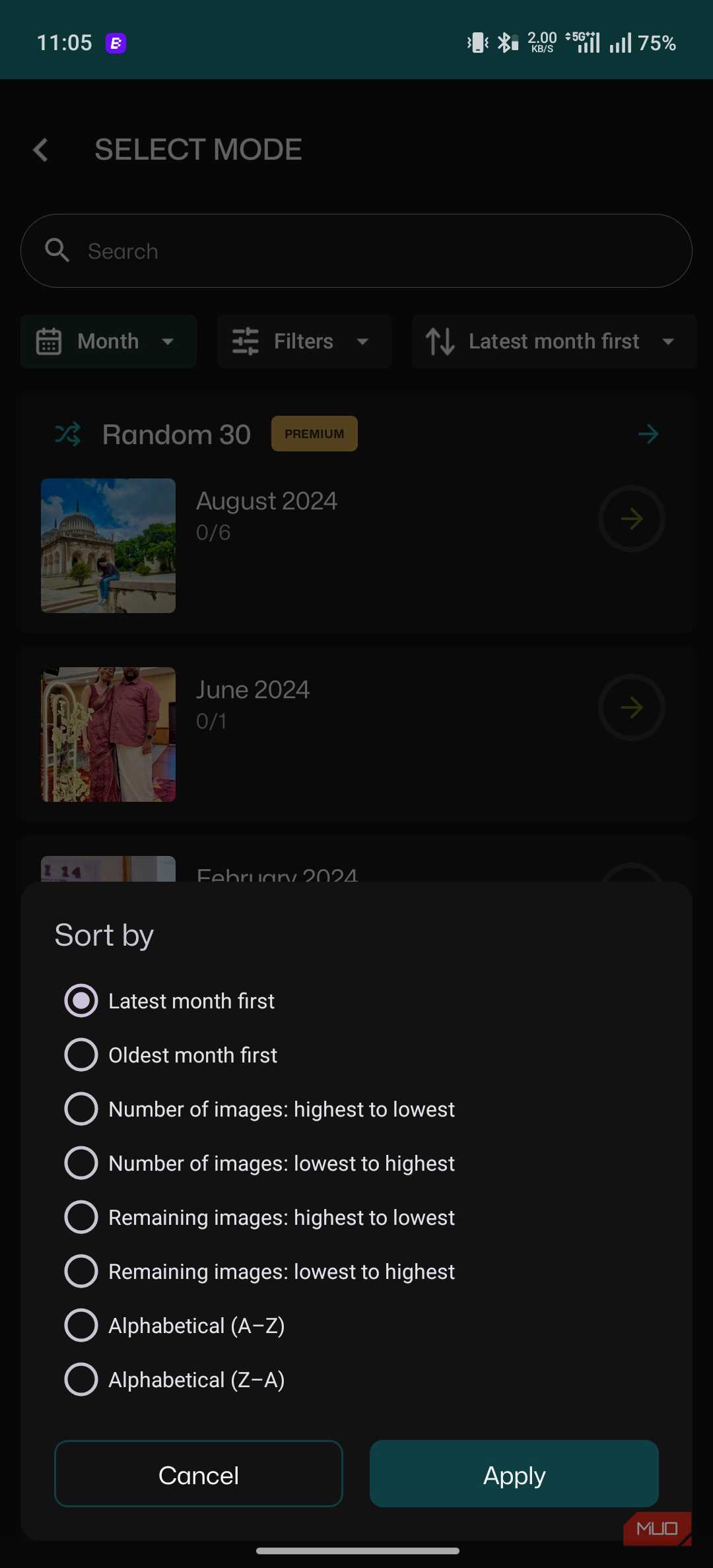 Sponge showing multiple sorting options