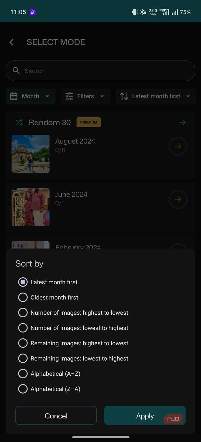 Sponge showing multiple sorting options
