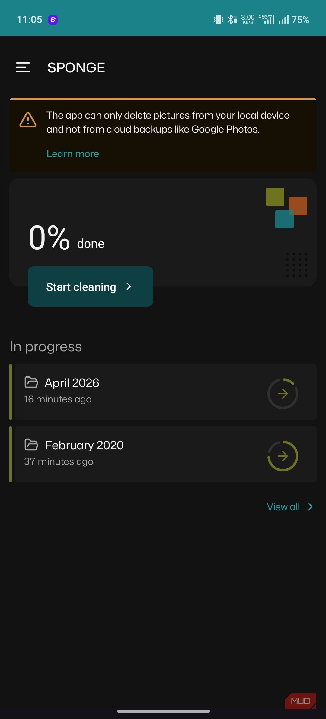 The start screen interface of Sponge