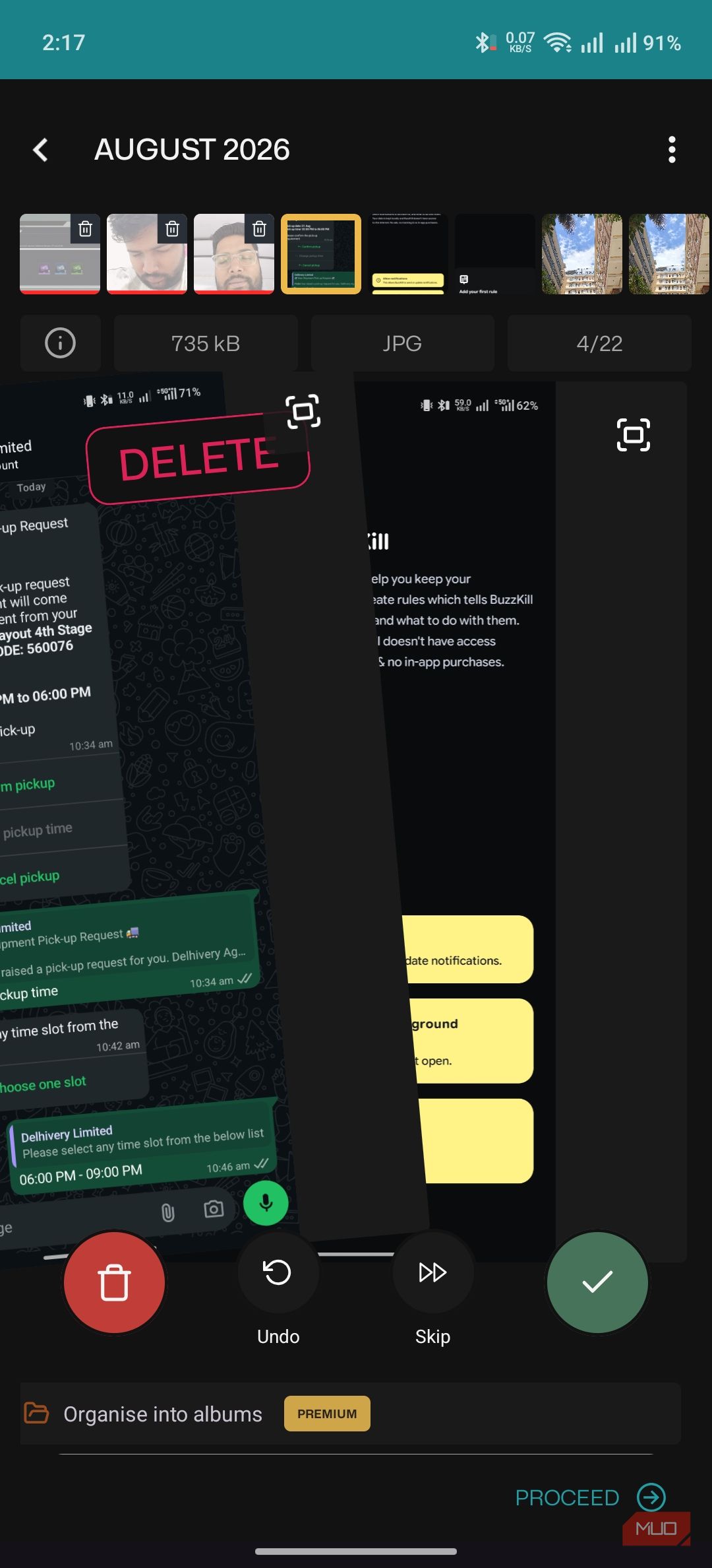 the swipe left interface of gallery cleaner Sponge