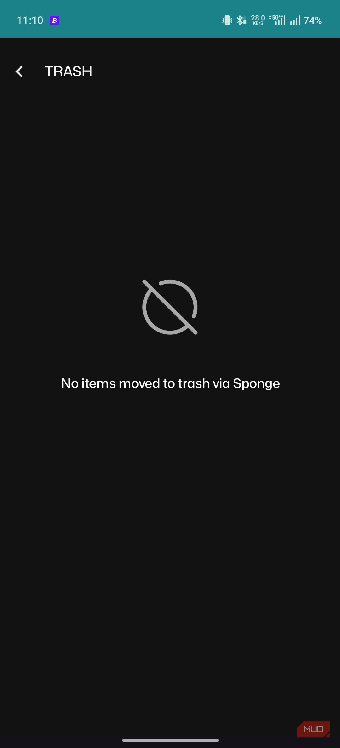 Sponge app showing the Trash folder