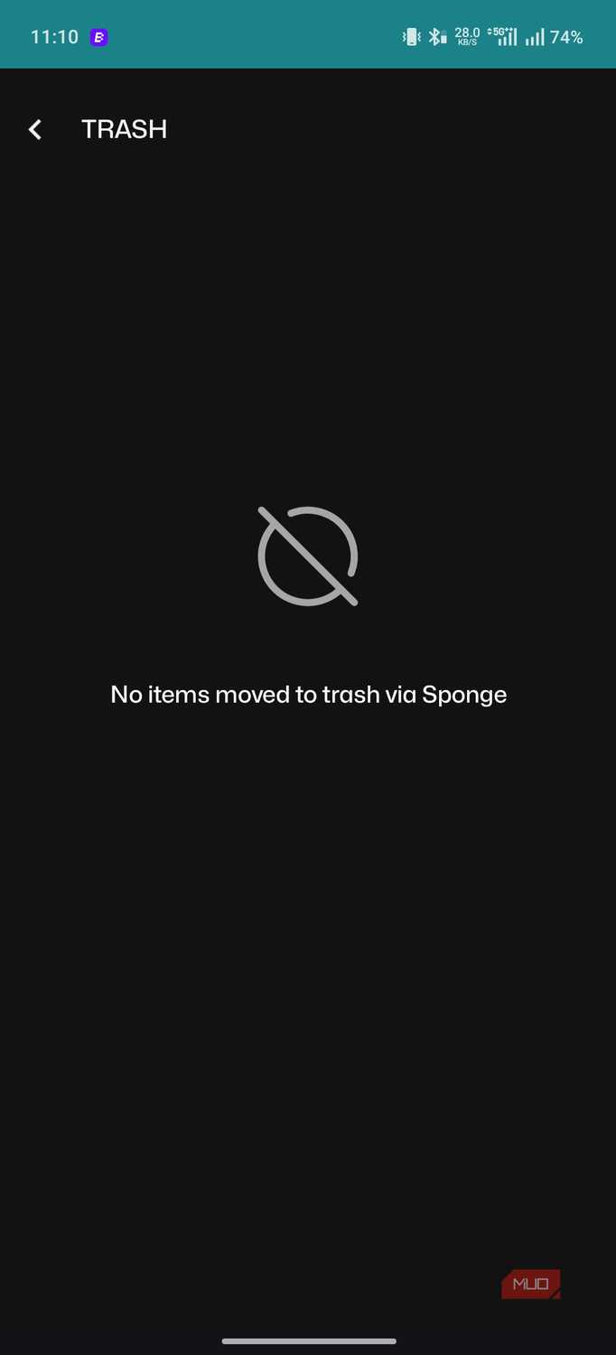 Sponge app showing the Trash folder