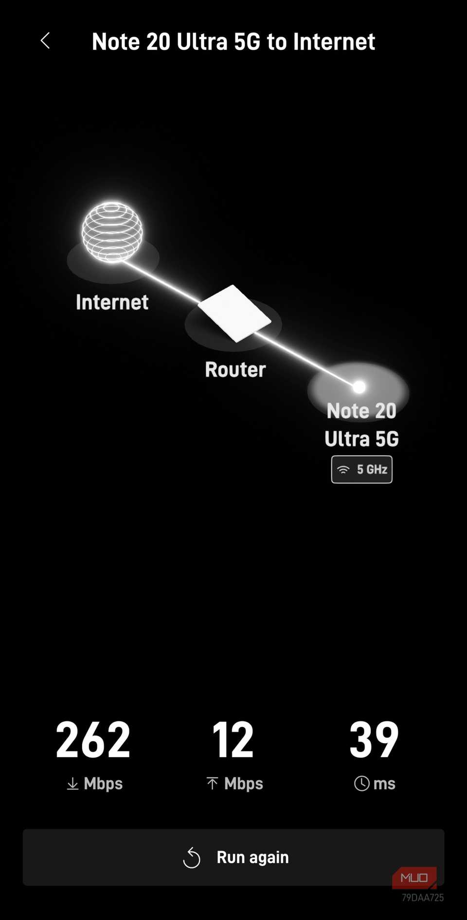 Starlink Android app speed test from phone to internet via Wi-Fi