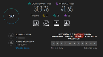 SpaceX Starlink speed test results from PC on Wi-Fi