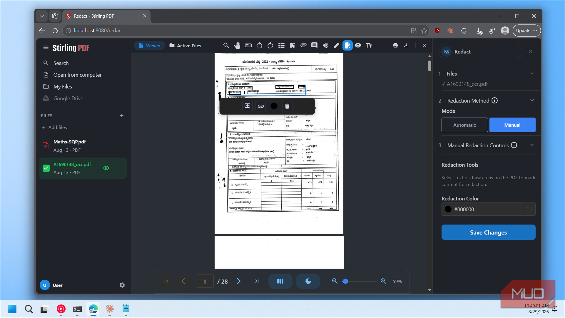 Stirling-Pdf-Redaction-Tool-Interface-Manual-Mode-With-Document-Preview