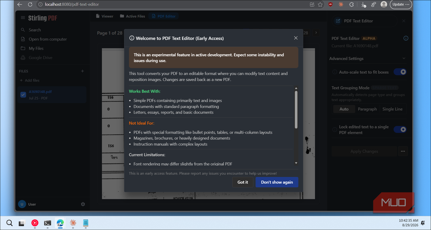 Stirling-Pdf-Text-Editor-Welcome-Dialog-Early-Access