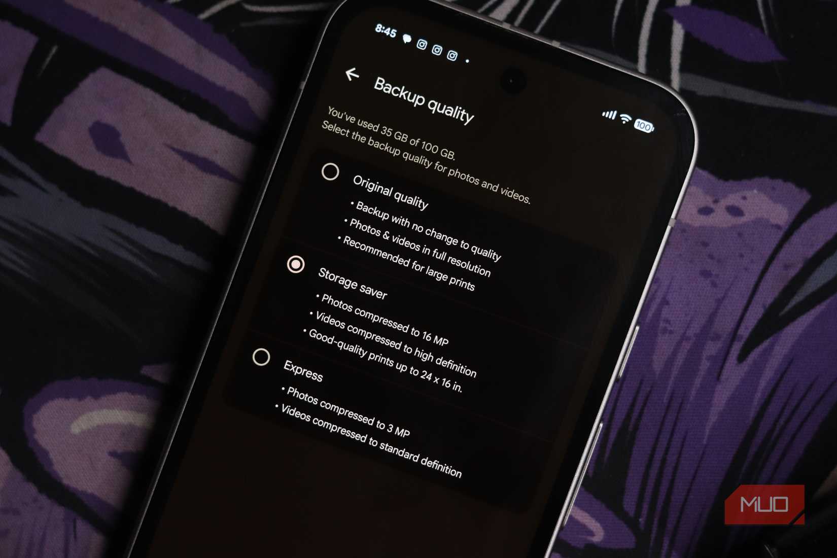 Storage saver option in Google Photos.