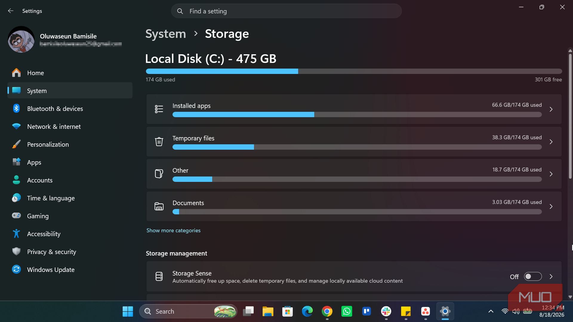 Storage section in Windows 11 Settings