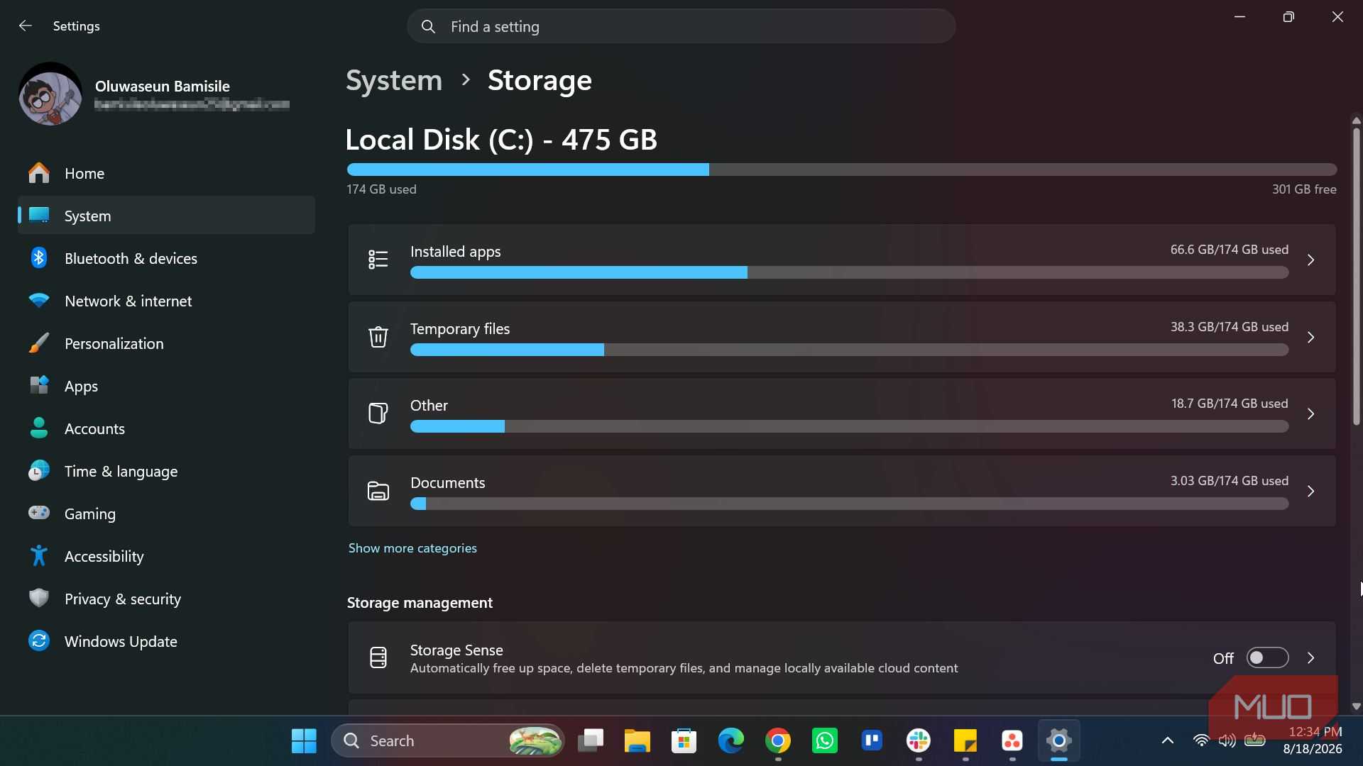 Storage section in Windows 11 Settings