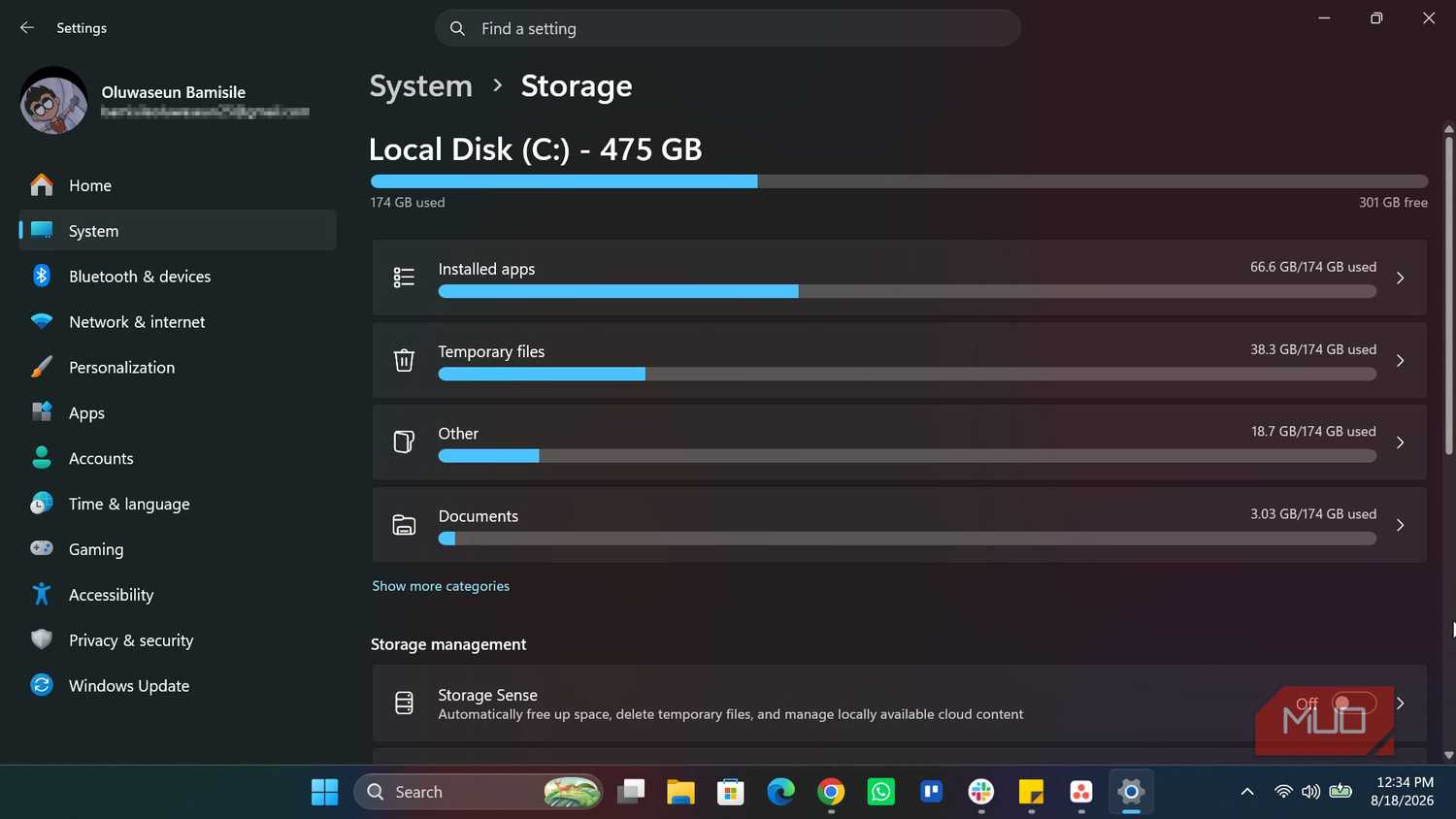 Storage section in Windows 11 Settings