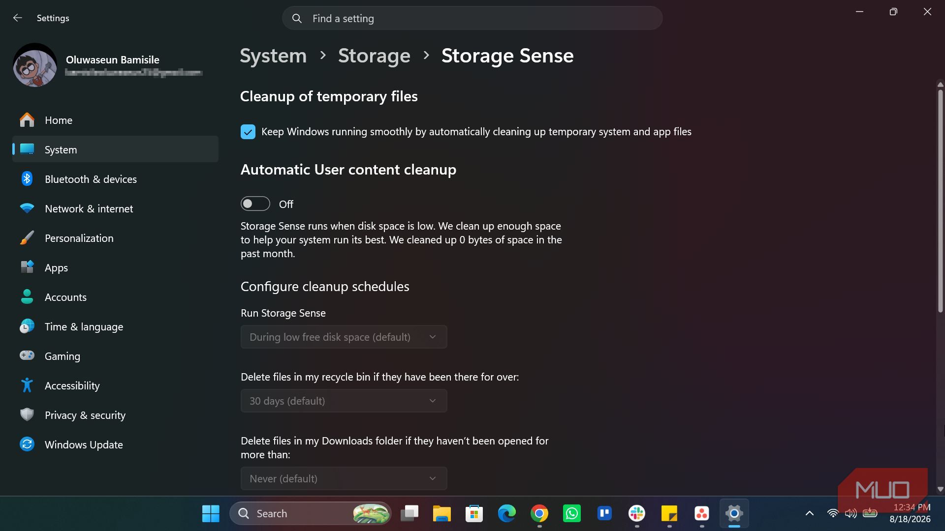 Storage Sense in Windows 11 Settings