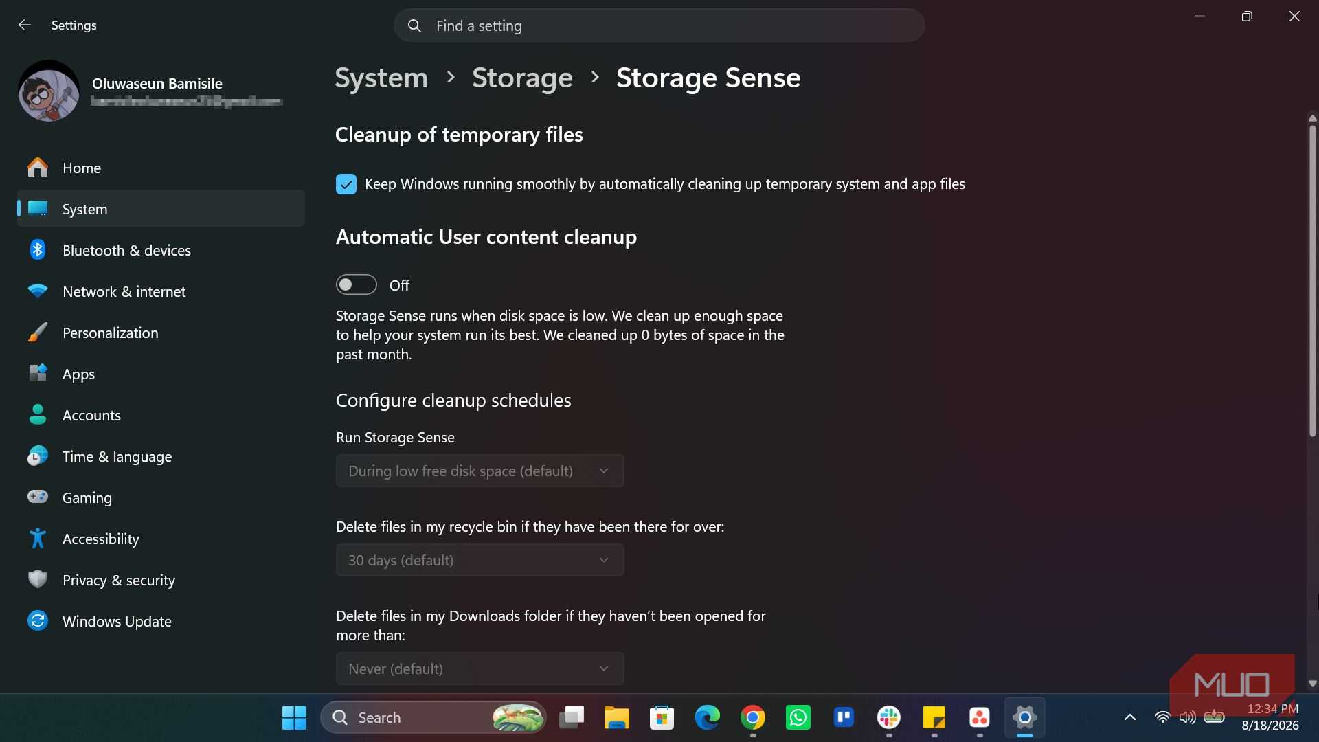 Storage Sense in Windows 11 Settings