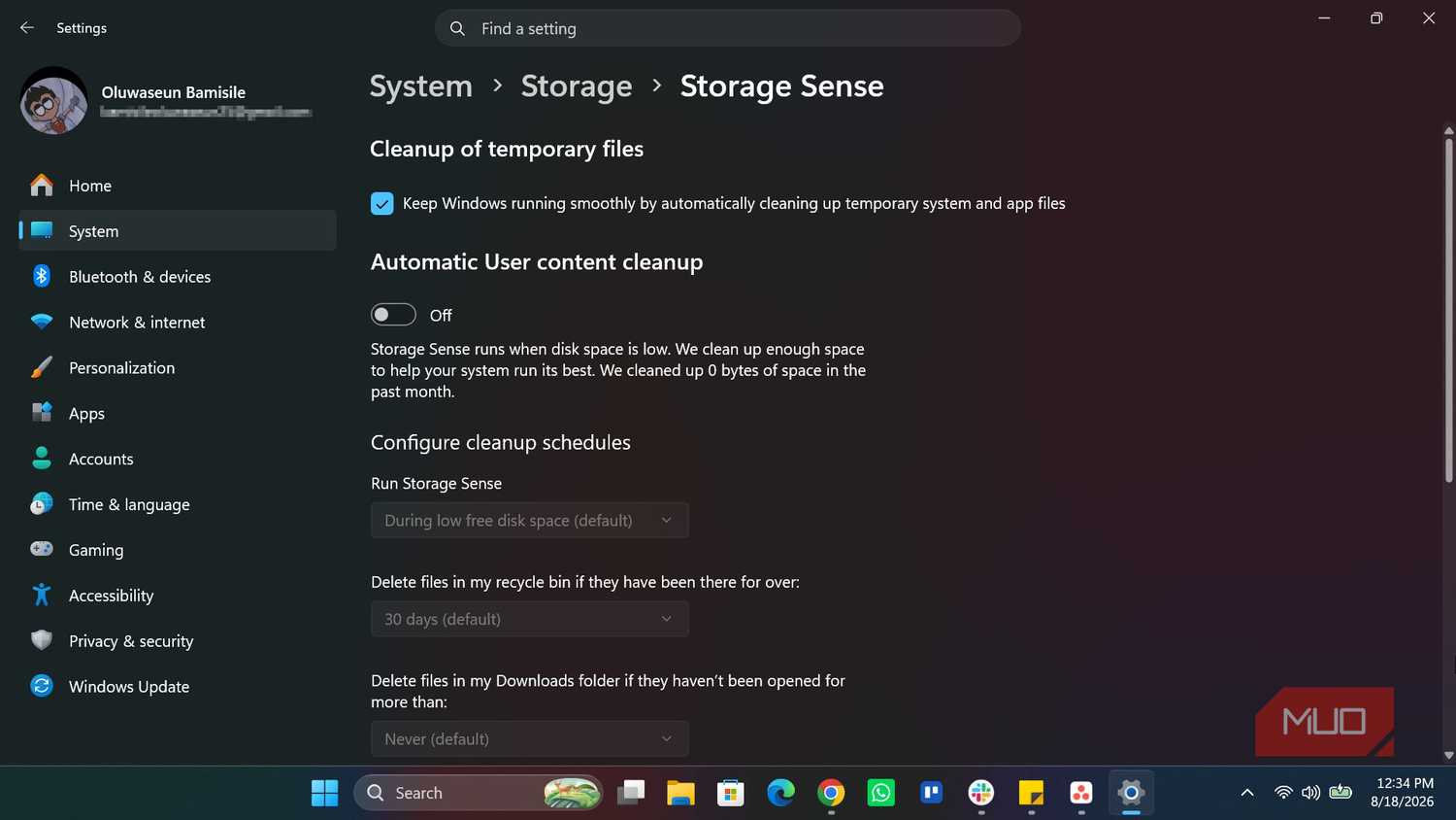 Storage Sense in Windows 11 Settings