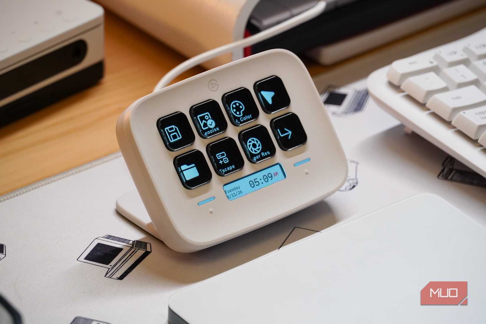 The Stream Deck Neo displaying creative productivity macros.
