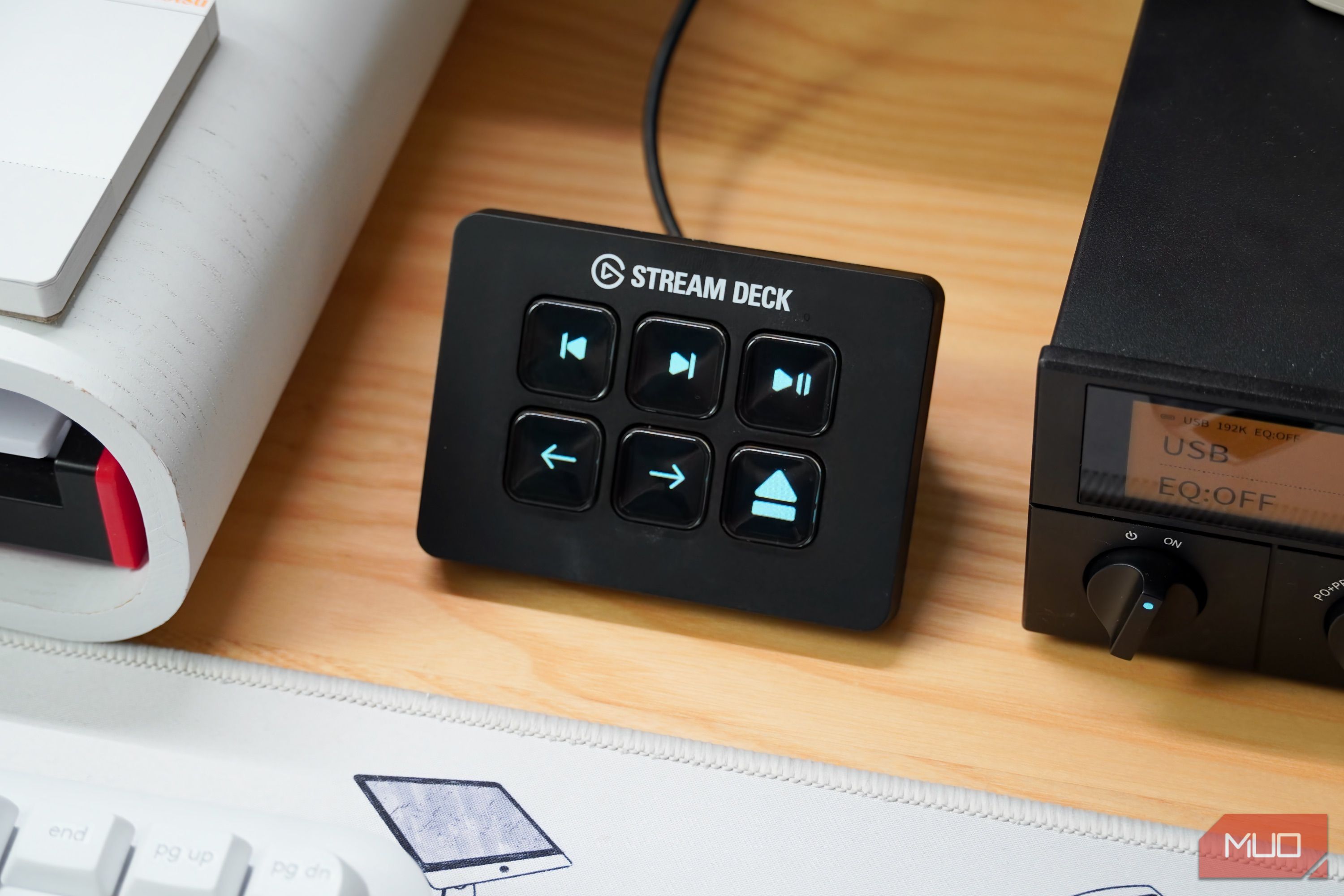 The media control macros on a Stream Deck mini.