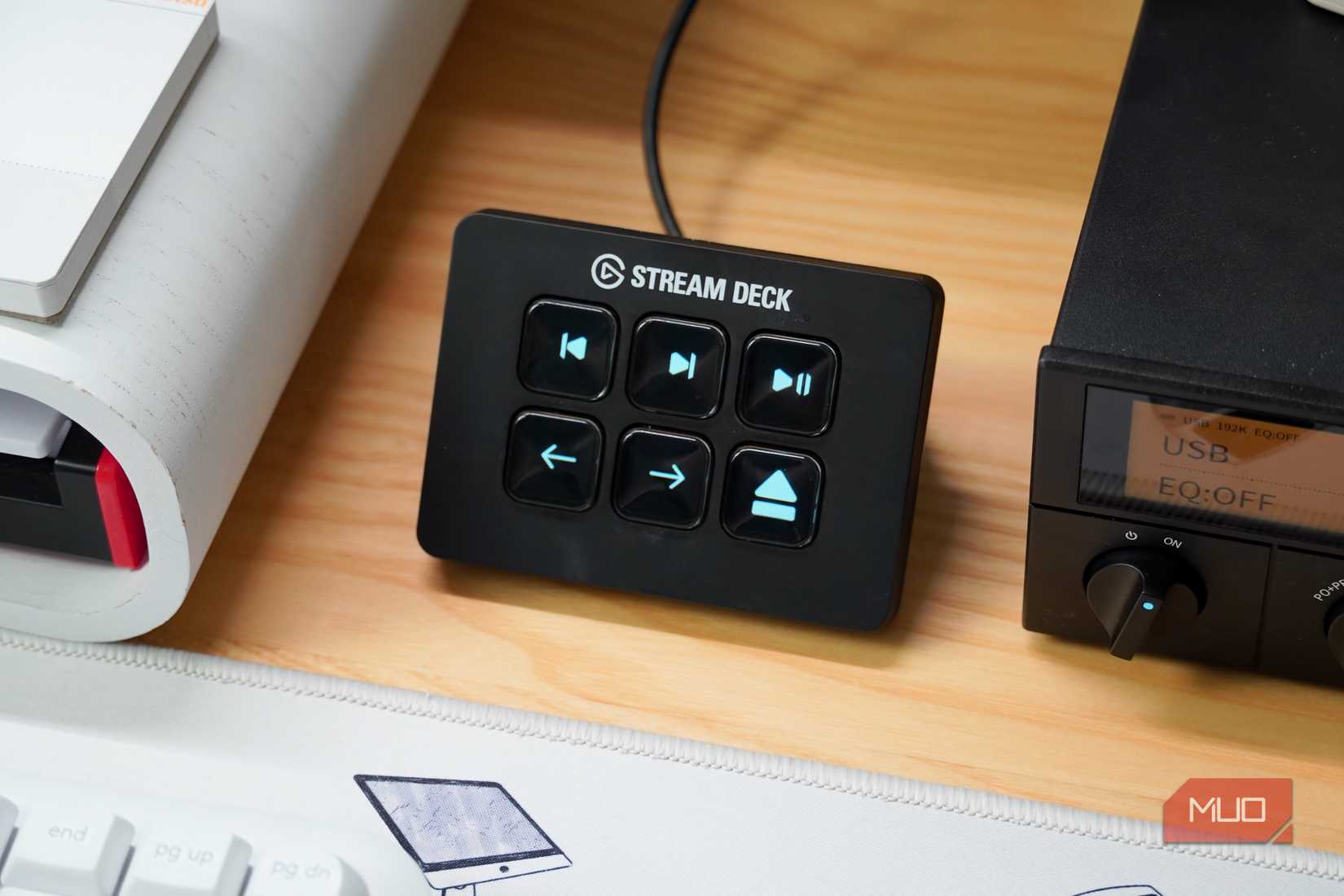 The media control macros on a Stream Deck mini.