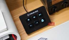 The Stream Deck Neo set up as a media controller.