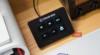 The Stream Deck Neo set up as a media controller.