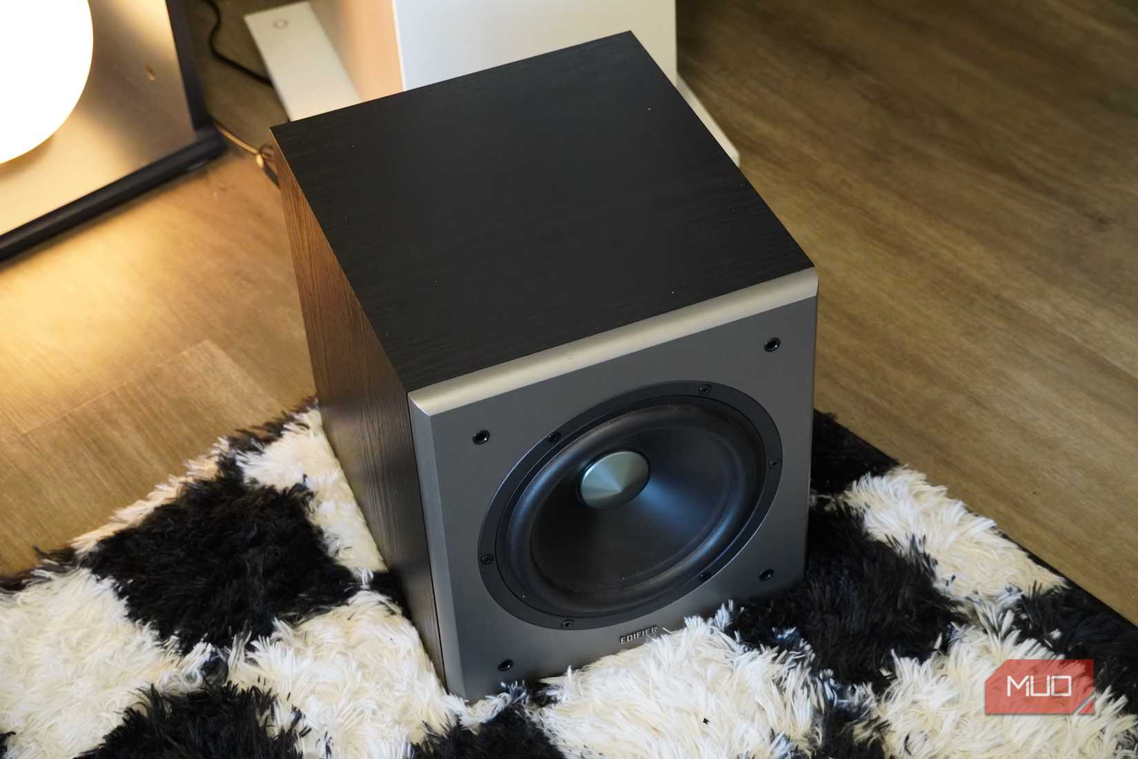 A subwoofer as part of a home theater system.