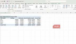 Sum of sales amount PivotTable in Excel.