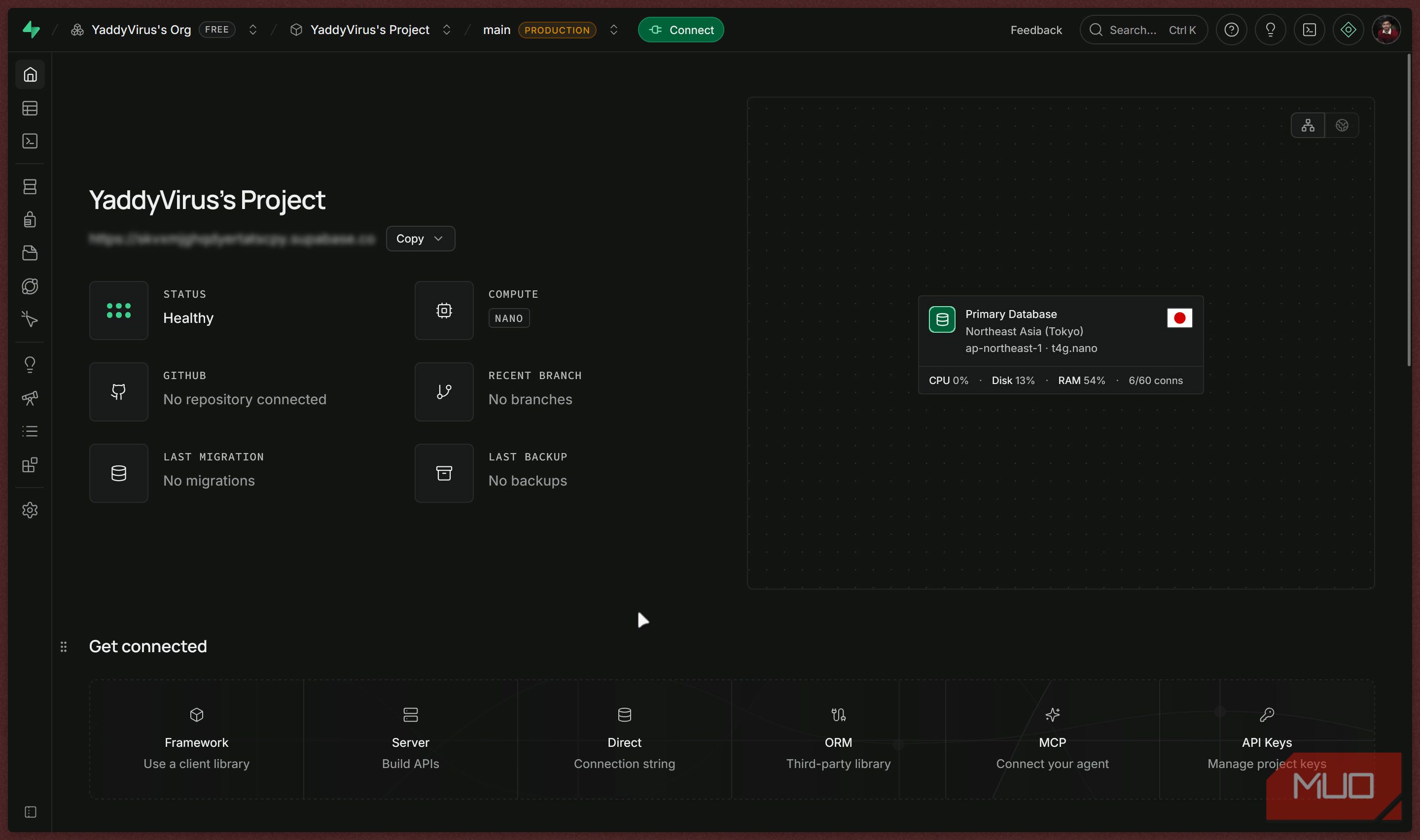 Supabase dashboard screen.