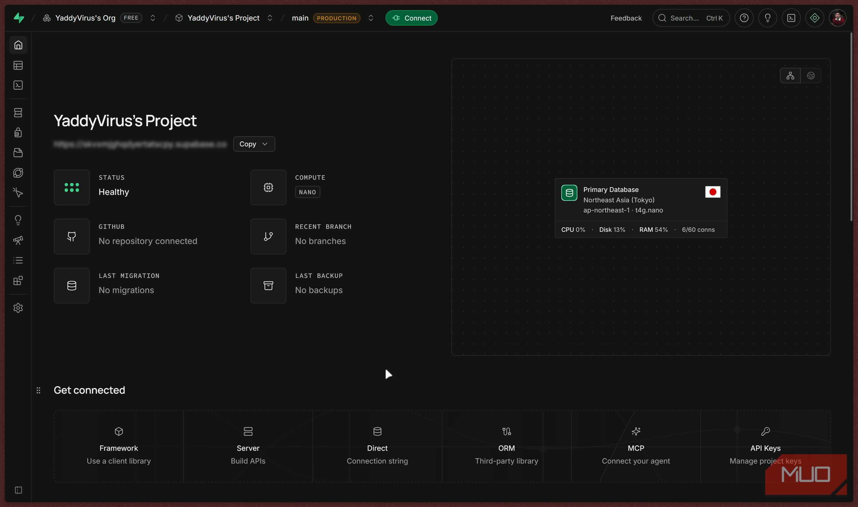 Supabase dashboard screen.