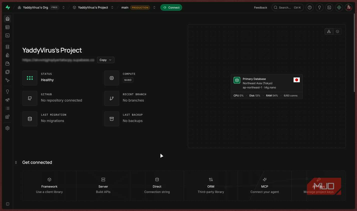 Supabase dashboard screen.